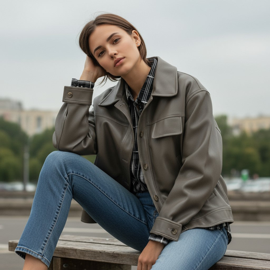 PU Leather Lapel Short Jacket-Bon Voyage Vintage