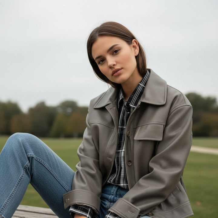 PU Leather Lapel Short Jacket-Bon Voyage Vintage