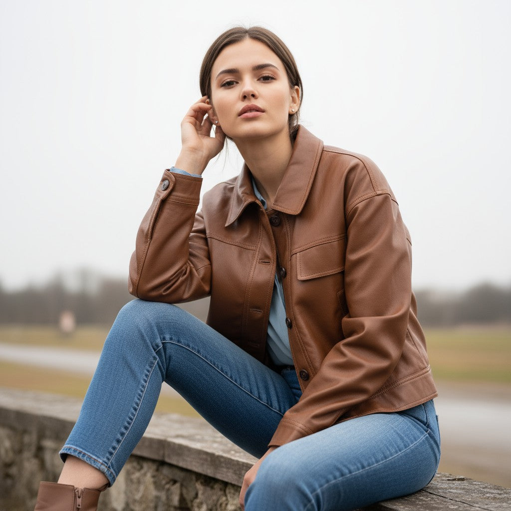 PU Leather Lapel Short Jacket-Bon Voyage Vintage