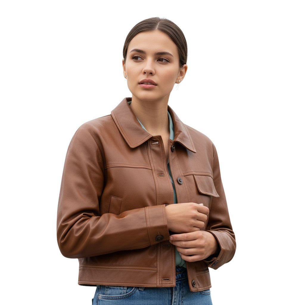 PU Leather Lapel Short Jacket-Bon Voyage Vintage