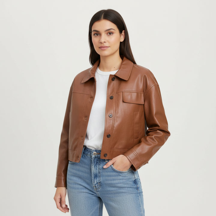 PU Leather Lapel Short Jacket-Bon Voyage Vintage