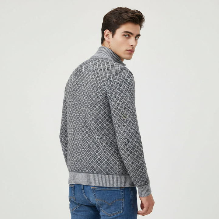 Plaid Print Jacket Cardigan Slim Fit Zipper Stand Collar Sweater-Bon Voyage Vintage