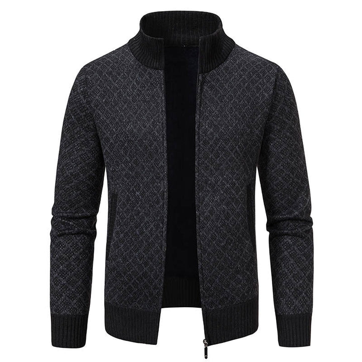 Plaid Print Jacket Cardigan Slim Fit Zipper Stand Collar Sweater-Bon Voyage Vintage