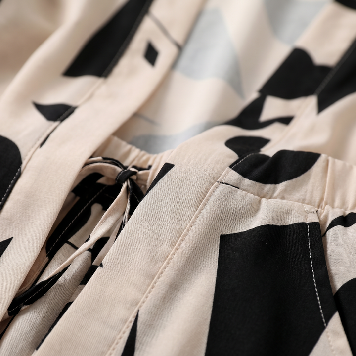 Printed Button Down Shirt and Drawstring Shorts for Women-Bon Voyage Vintage