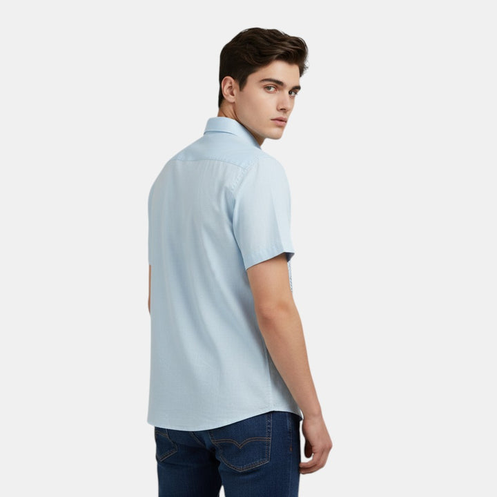 Short Sleeve Button-Up Shirt with Embroidered Vertical Detail-Bon Voyage Vintage