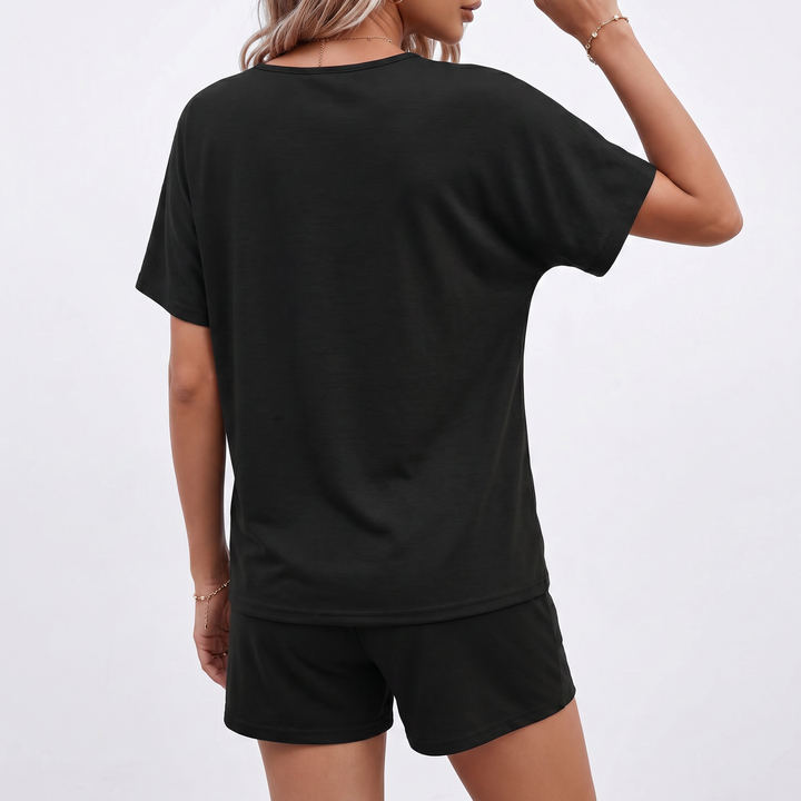 Short Sleeve Top and Drawstring Shorts Two Piece Lounge Set-Bon Voyage Vintage