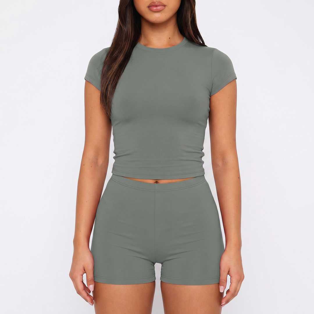Short Sleeve Top and High Waist Shorts Two Piece Set for Women-Bon Voyage Vintage