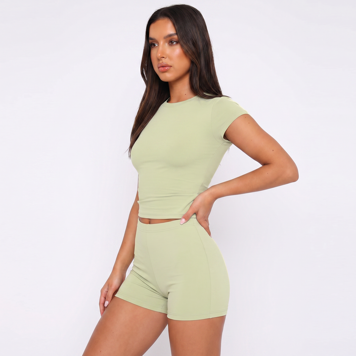 Short Sleeve Top and High Waist Shorts Two Piece Set for Women-Bon Voyage Vintage