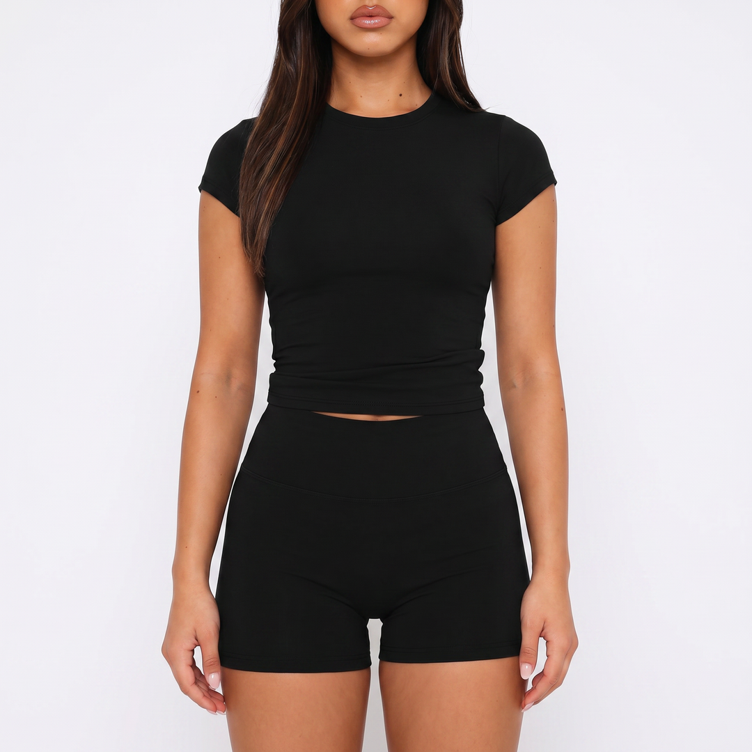 Short Sleeve Top and High Waist Shorts Two Piece Set for Women-Bon Voyage Vintage