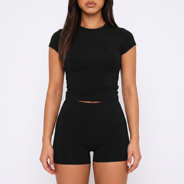 Short Sleeve Top and High Waist Shorts Two Piece Set for Women-Bon Voyage Vintage