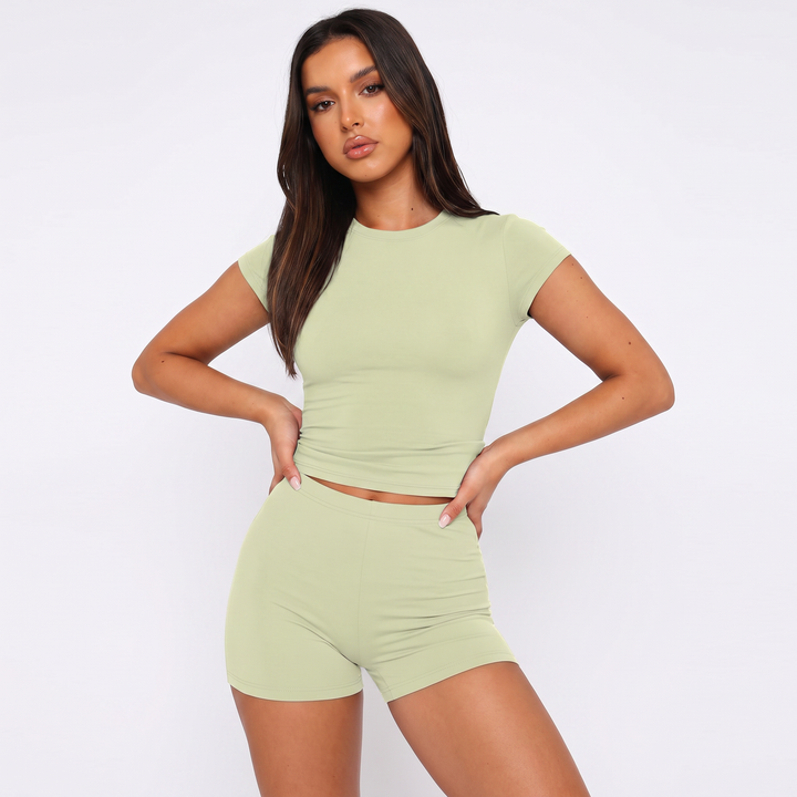 Short Sleeve Top and High Waist Shorts Two Piece Set for Women-Bon Voyage Vintage