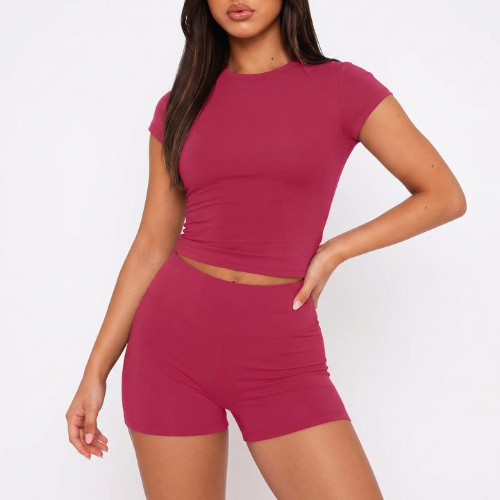 Short Sleeve Top and High Waist Shorts Two Piece Set for Women-Bon Voyage Vintage