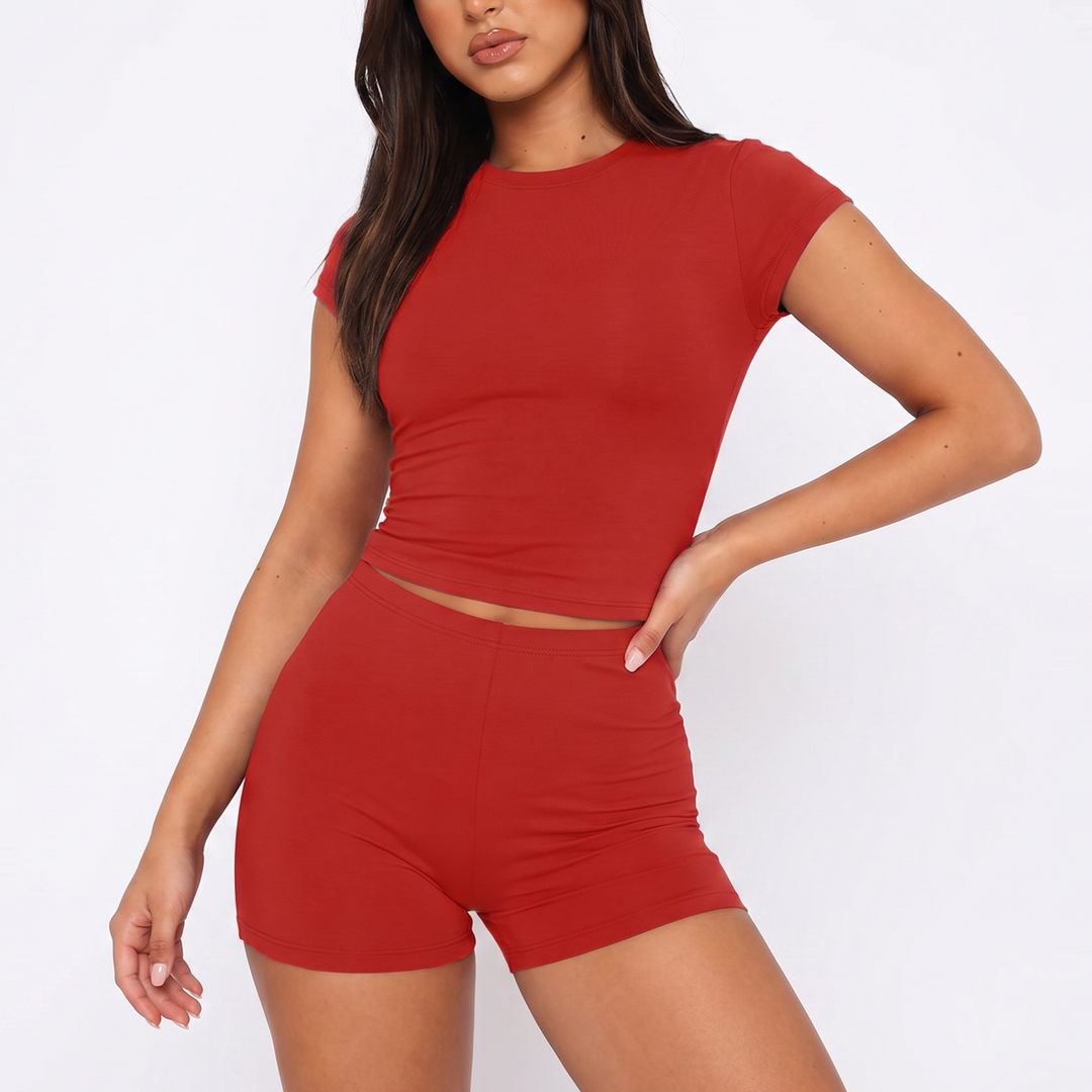 Short Sleeve Top and High Waist Shorts Two Piece Set for Women-Bon Voyage Vintage