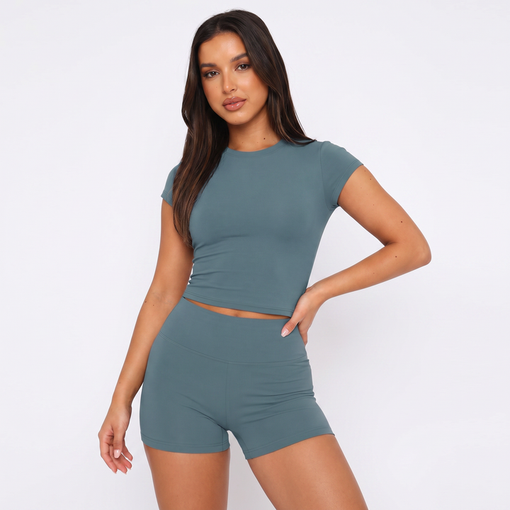 Short Sleeve Top and High Waist Shorts Two Piece Set for Women-Bon Voyage Vintage