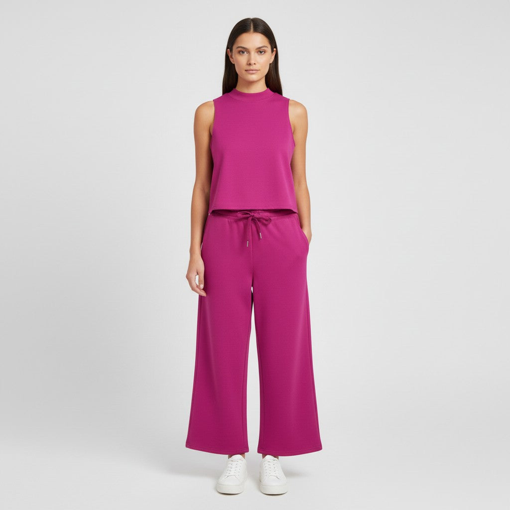 Sleeveless Top and Wide Leg Cropped Pants Set-Bon Voyage Vintage
