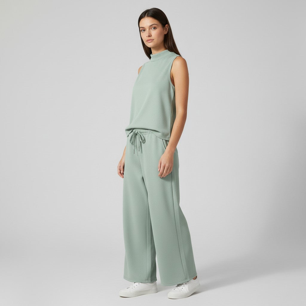 Sleeveless Top and Wide Leg Cropped Pants Set-Bon Voyage Vintage