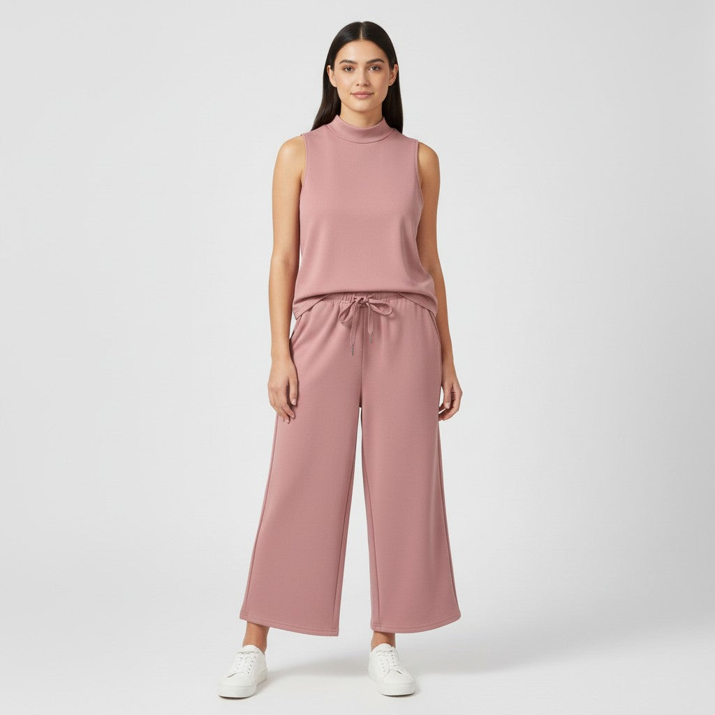 Sleeveless Top and Wide Leg Cropped Pants Set-Bon Voyage Vintage