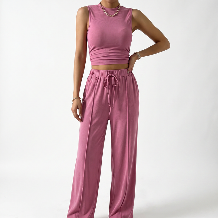 Sleeveless Top and Wide Leg Trousers Two Piece Set for Women-Bon Voyage Vintage