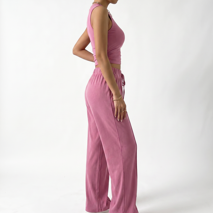 Sleeveless Top and Wide Leg Trousers Two Piece Set for Women-Bon Voyage Vintage