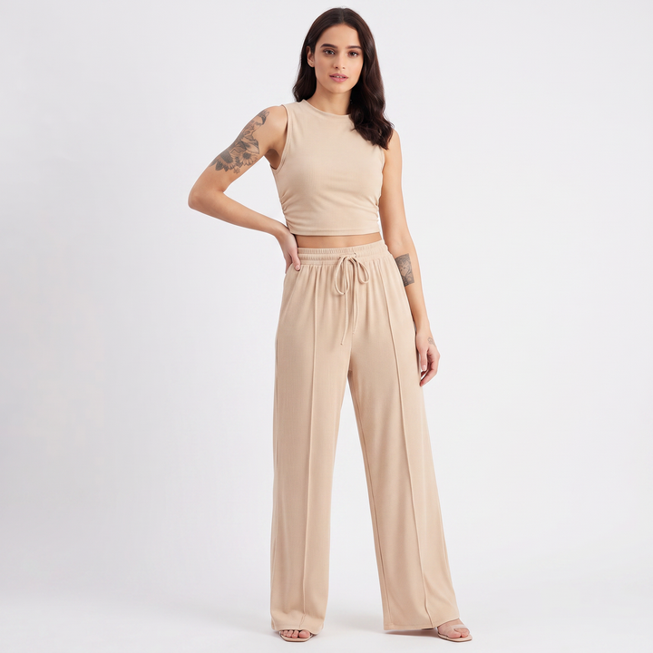 Sleeveless Top and Wide Leg Trousers Two Piece Set for Women-Bon Voyage Vintage
