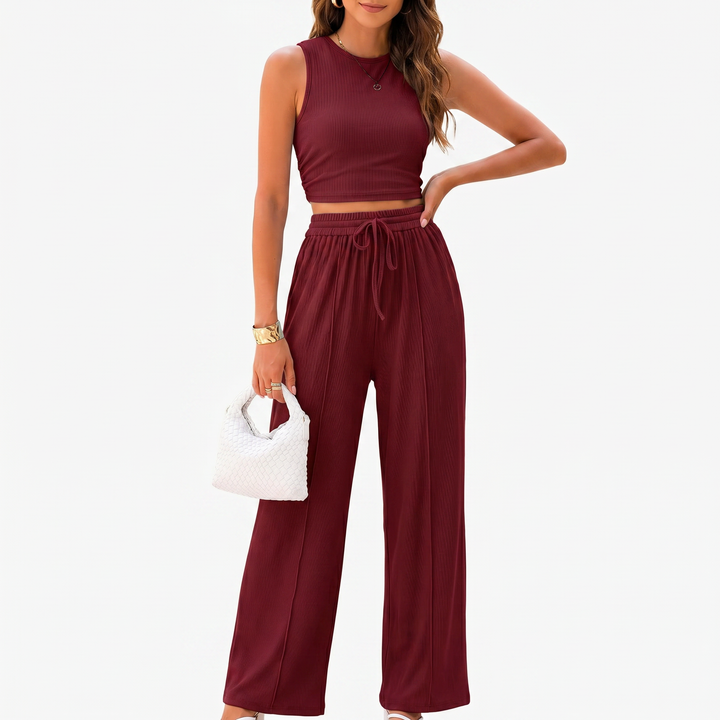 Sleeveless Top and Wide Leg Trousers Two Piece Set for Women-Bon Voyage Vintage