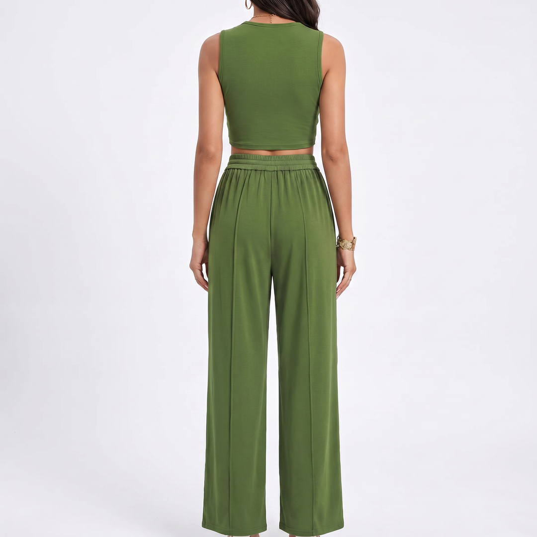 Sleeveless Top and Wide Leg Trousers Two Piece Set for Women-Bon Voyage Vintage
