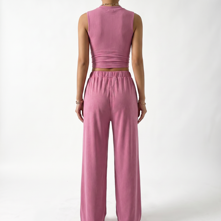 Sleeveless Top and Wide Leg Trousers Two Piece Set for Women-Bon Voyage Vintage