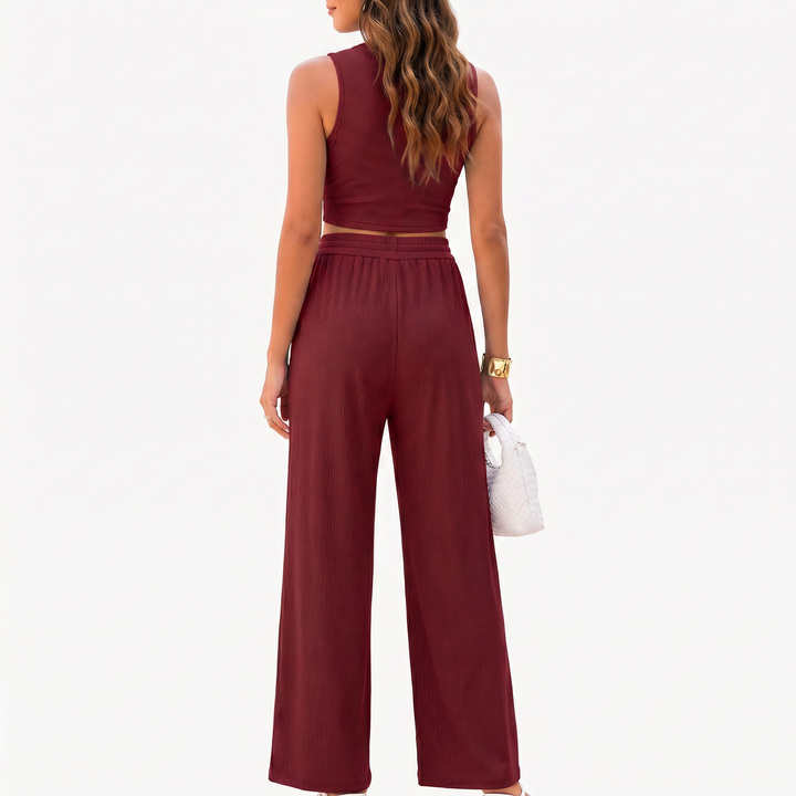 Sleeveless Top and Wide Leg Trousers Two Piece Set for Women-Bon Voyage Vintage