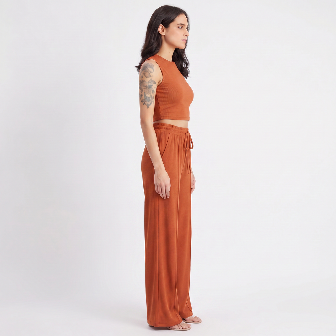 Sleeveless Top and Wide Leg Trousers Two Piece Set for Women-Bon Voyage Vintage