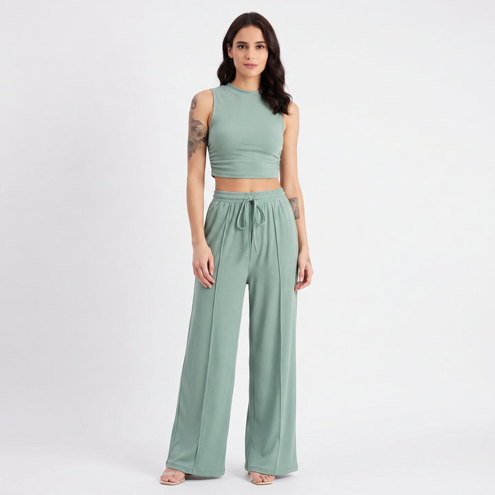 Sleeveless Top and Wide Leg Trousers Two Piece Set for Women-Bon Voyage Vintage