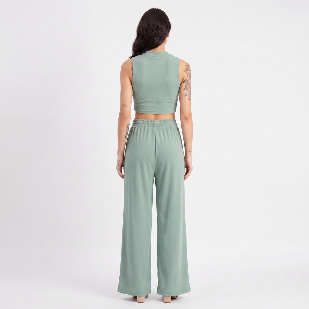 Sleeveless Top and Wide Leg Trousers Two Piece Set for Women-Bon Voyage Vintage