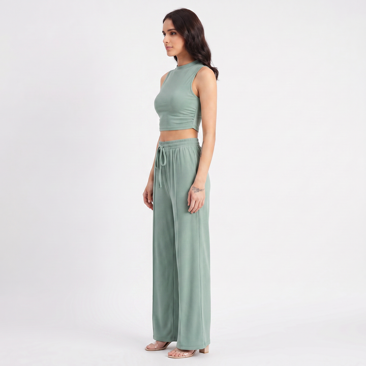 Sleeveless Top and Wide Leg Trousers Two Piece Set for Women-Bon Voyage Vintage