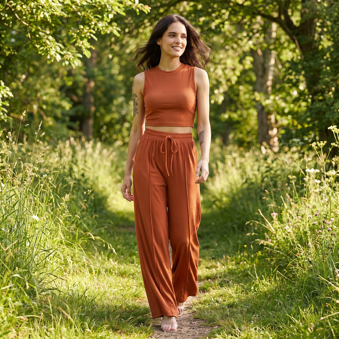 Sleeveless Top and Wide Leg Trousers Two Piece Set for Women-Bon Voyage Vintage