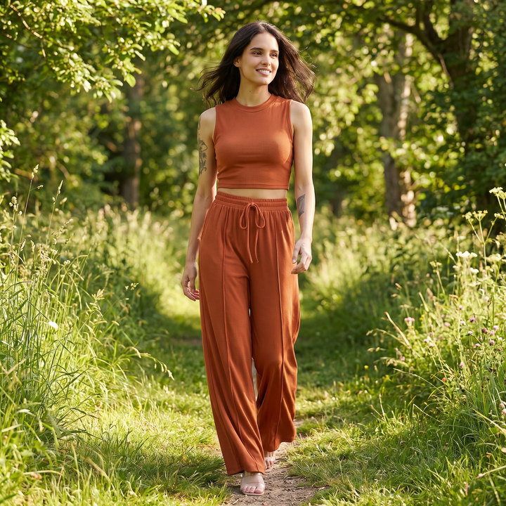 Sleeveless Top and Wide Leg Trousers Two Piece Set for Women-Bon Voyage Vintage