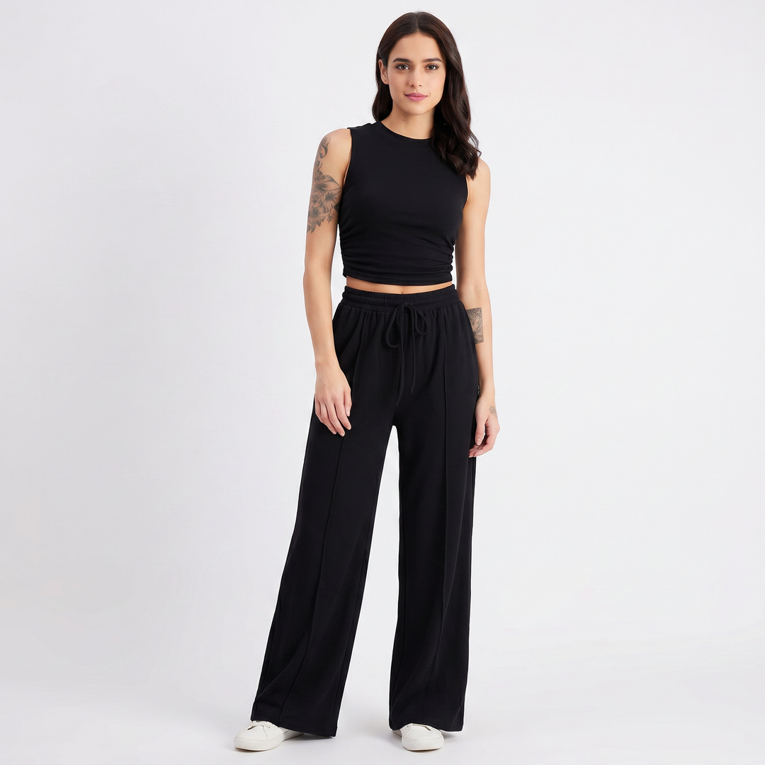 Sleeveless Top and Wide Leg Trousers Two Piece Set for Women-Bon Voyage Vintage