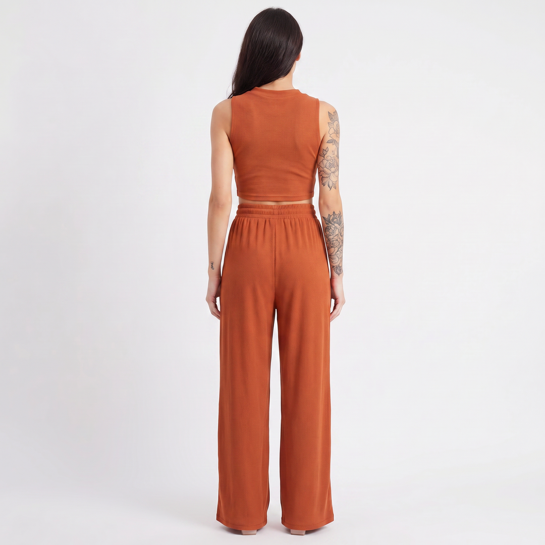 Sleeveless Top and Wide Leg Trousers Two Piece Set for Women-Bon Voyage Vintage
