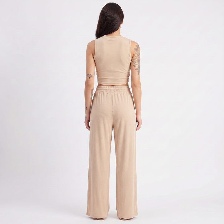 Sleeveless Top and Wide Leg Trousers Two Piece Set for Women-Bon Voyage Vintage