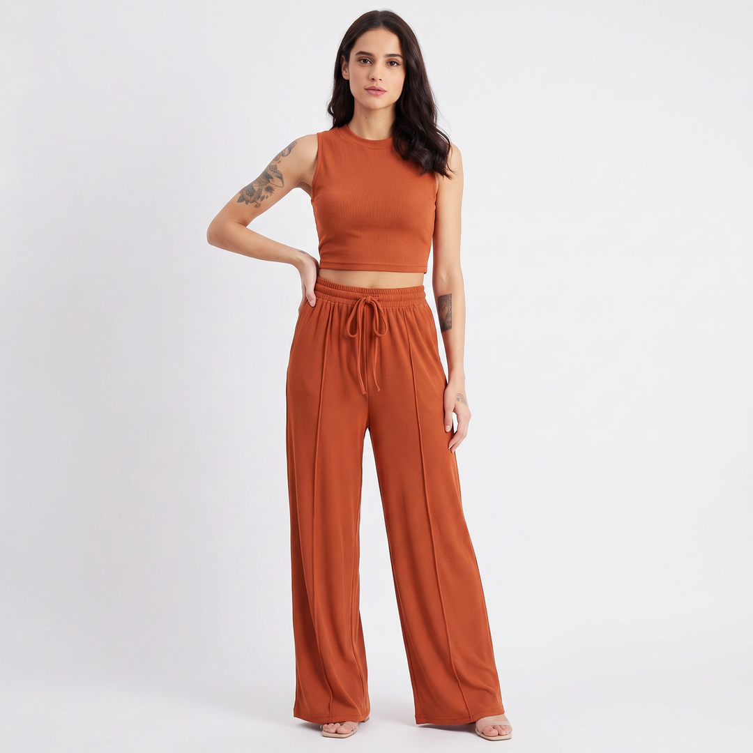 Sleeveless Top and Wide Leg Trousers Two Piece Set for Women-Bon Voyage Vintage