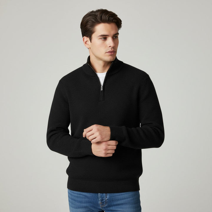 Slim Fit Quarter-Zip Cotton Sweater-Bon Voyage Vintage