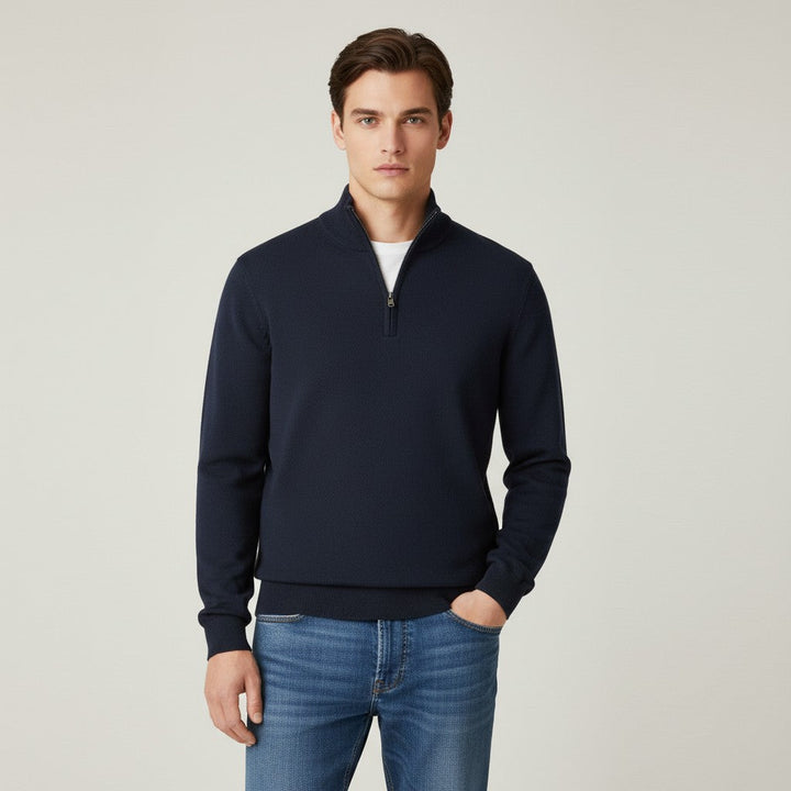 Slim Fit Quarter-Zip Cotton Sweater-Bon Voyage Vintage
