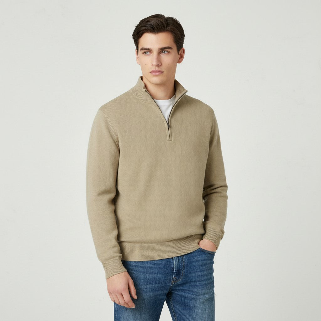 Slim Fit Quarter-Zip Cotton Sweater-Bon Voyage Vintage