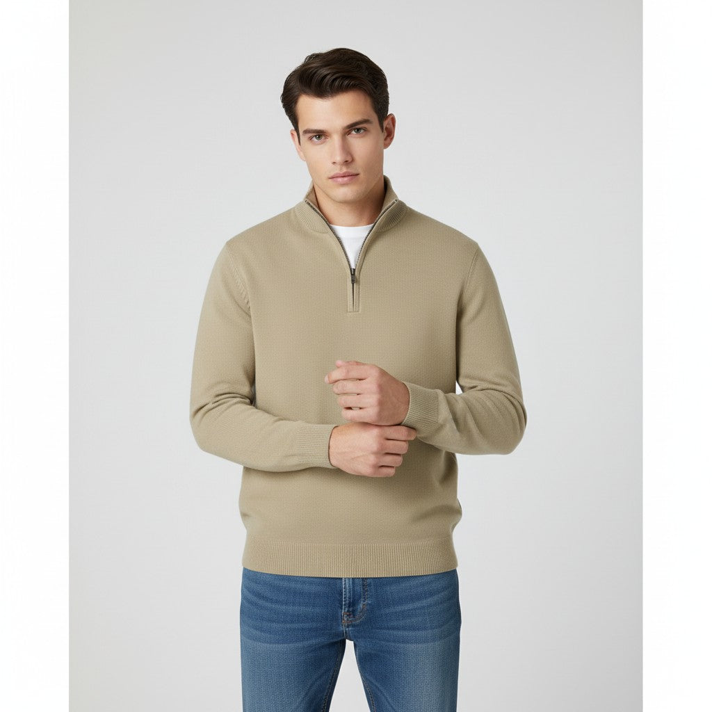 Slim Fit Quarter-Zip Cotton Sweater-Bon Voyage Vintage