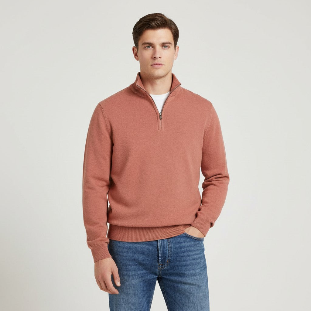 Slim Fit Quarter-Zip Cotton Sweater-Bon Voyage Vintage