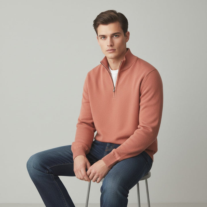Slim Fit Quarter-Zip Cotton Sweater-Bon Voyage Vintage