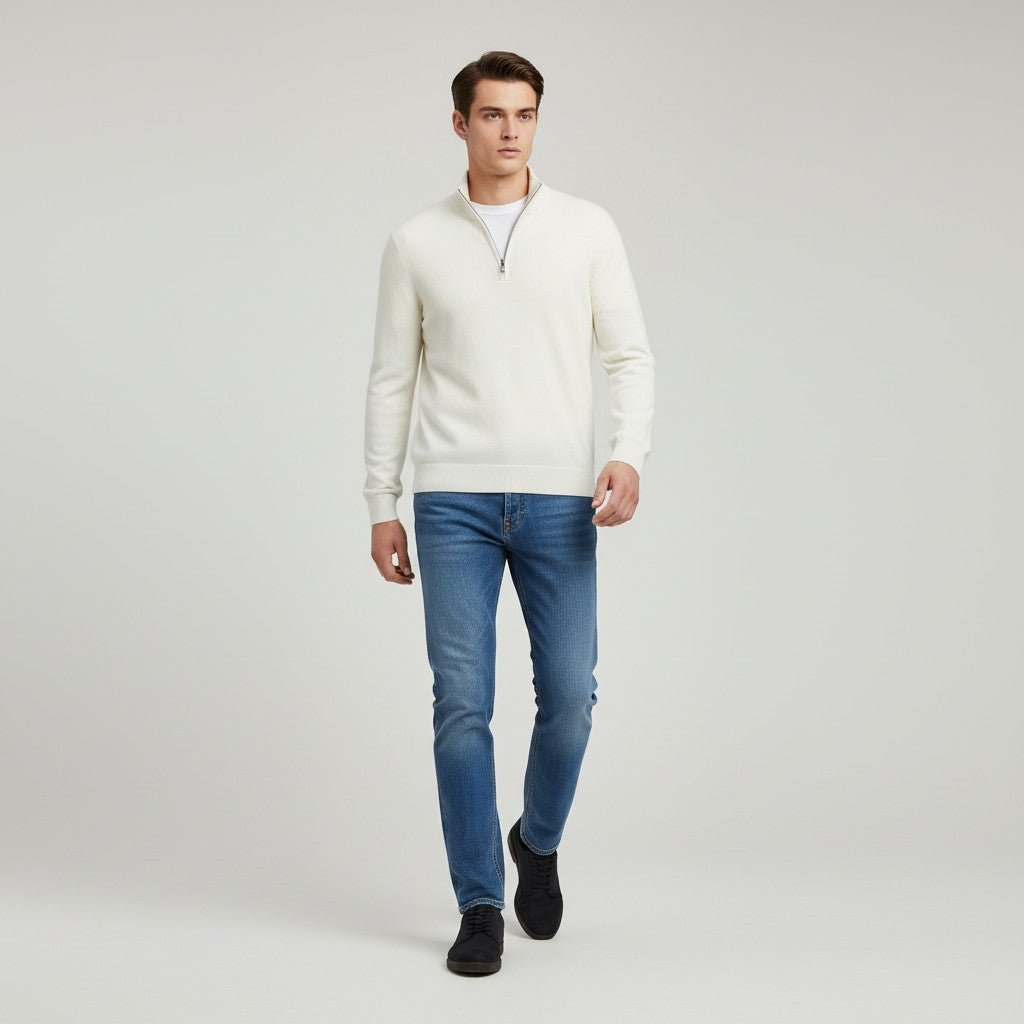 Slim Fit Quarter-Zip Cotton Sweater-Bon Voyage Vintage
