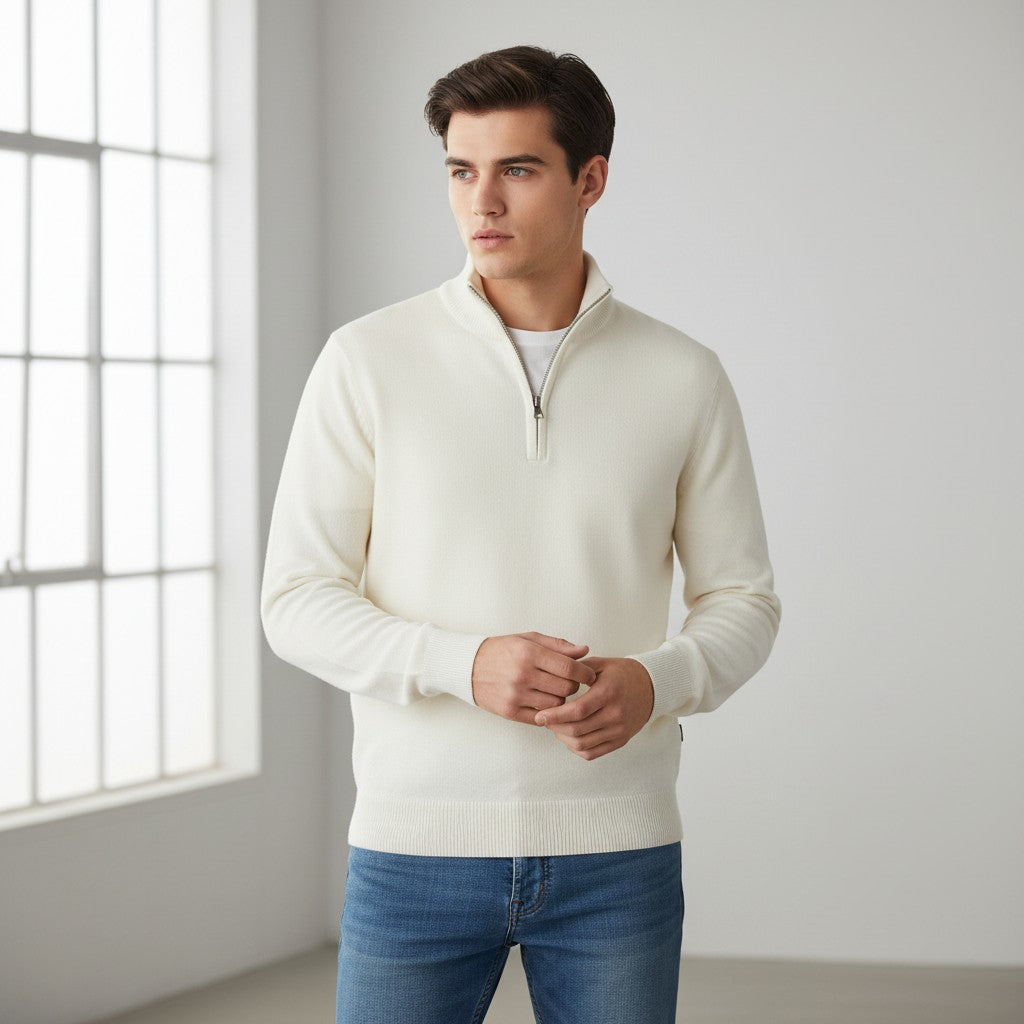 Slim Fit Quarter-Zip Cotton Sweater-Bon Voyage Vintage