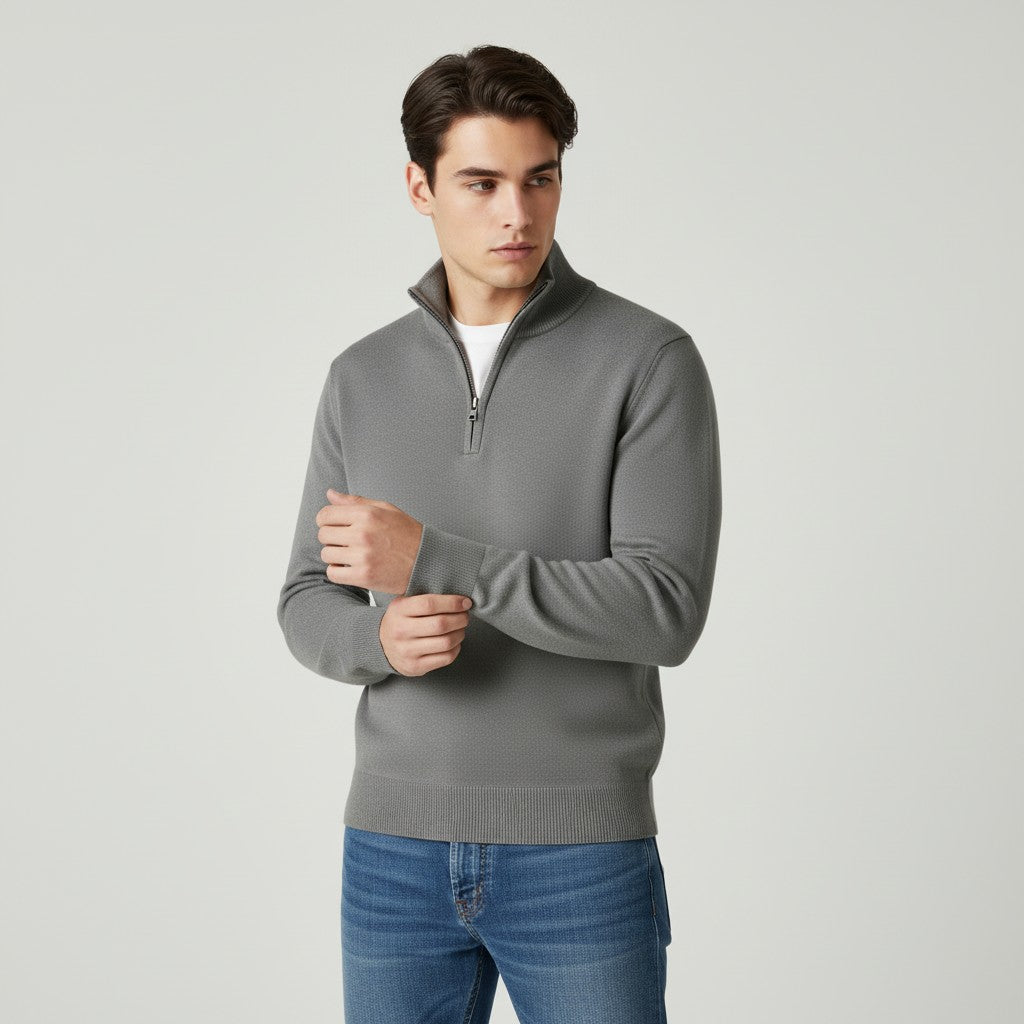 Slim Fit Quarter-Zip Cotton Sweater-Bon Voyage Vintage