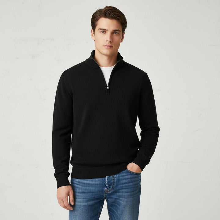 Slim Fit Quarter-Zip Cotton Sweater-Bon Voyage Vintage