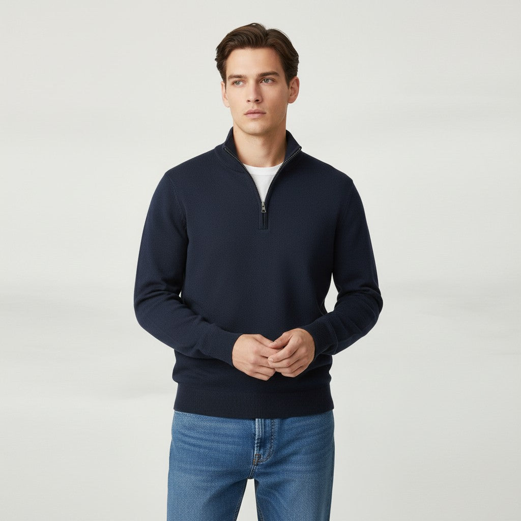 Slim Fit Quarter-Zip Cotton Sweater-Bon Voyage Vintage