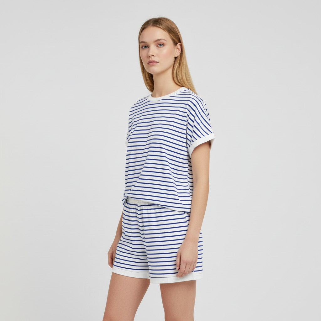 Stylish Women's Short Sleeve Top and Shorts Set-Bon Voyage Vintage
